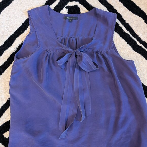 Anne Klein 100% Silk Size 6 Blouse Purple tie front officechic girlhoodcore - Picture 2 of 6